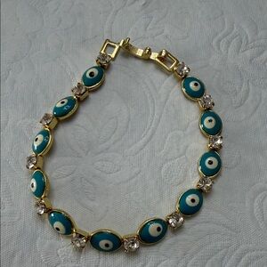 Gold Evil Eye Bracelet with Blue Accents